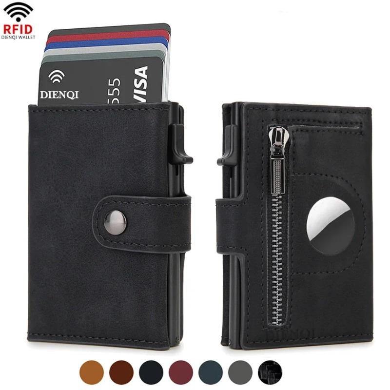 2PCS Vintage PU RFID Blocking  - Coin Holder Men 评论和价格