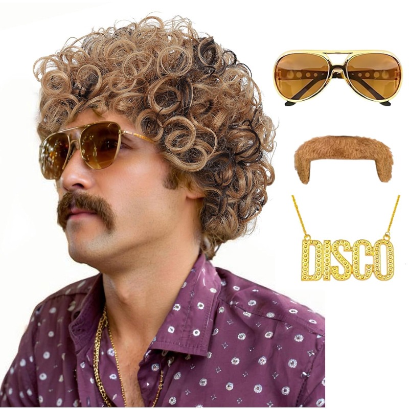 70s 80s Disco Costume Wig Set- - Men'S Accessories In The 80S 评论和价格