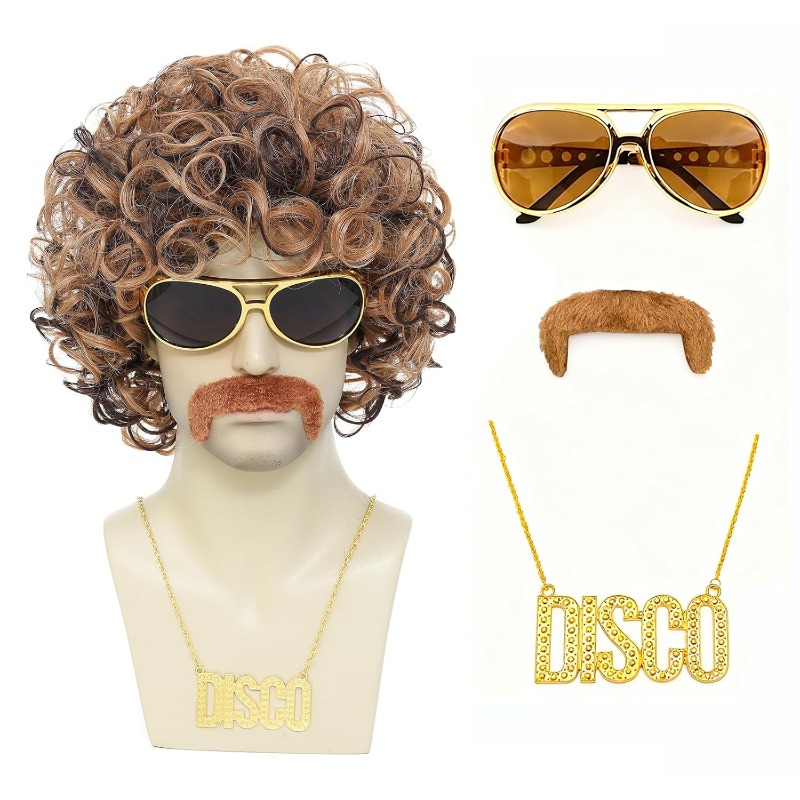 70s 80s Disco Costume Wig Set- - Men'S Accessories In The 80S 评论和价格