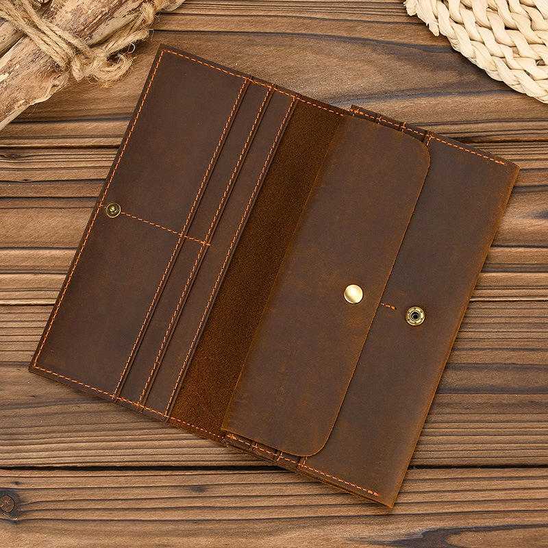 Men's Crazy Horse Leather Long - Coin Holder Men 评论和价格