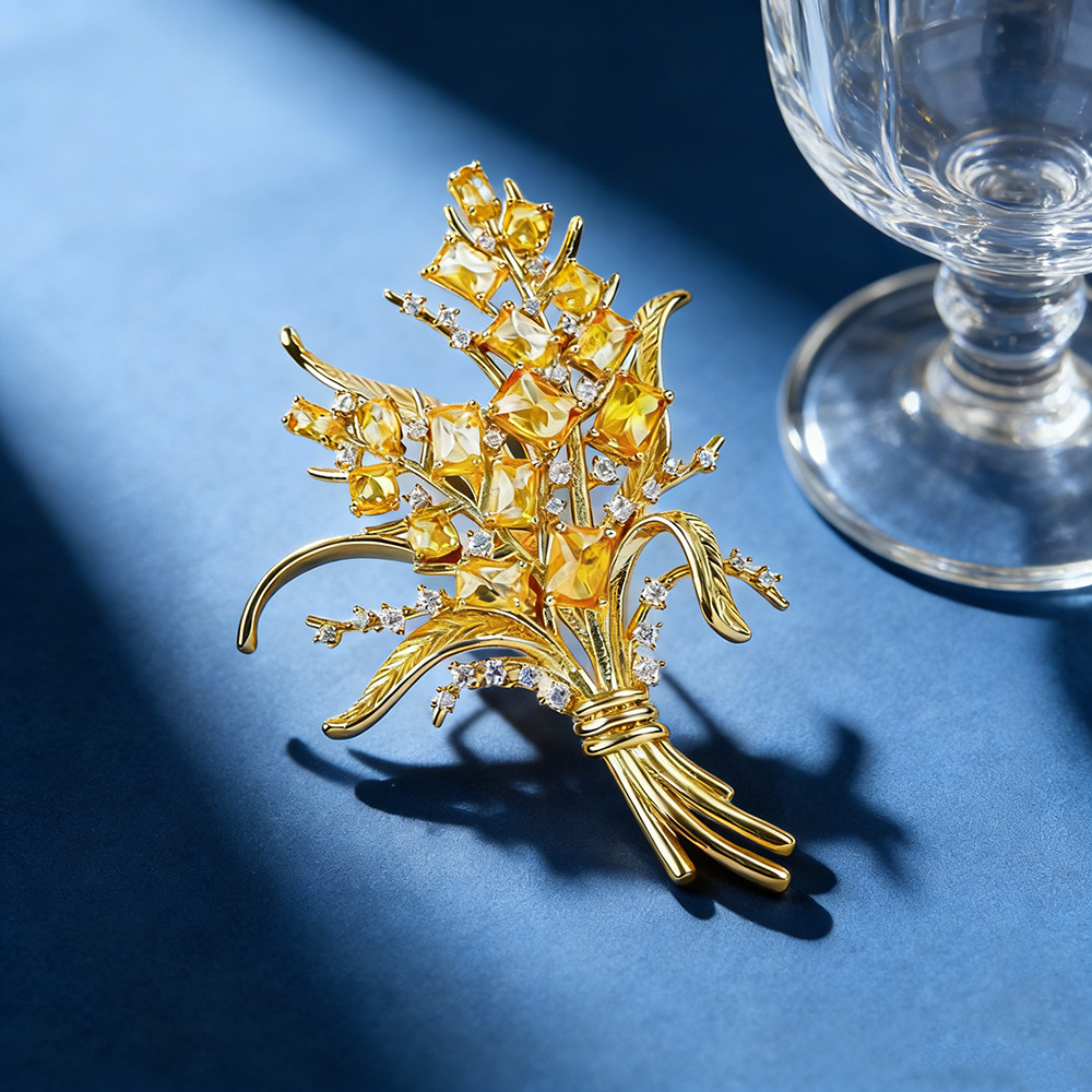 Fashion Zircon Wheat Ear Brooc - Men Accessories Bouquet 评论和价格