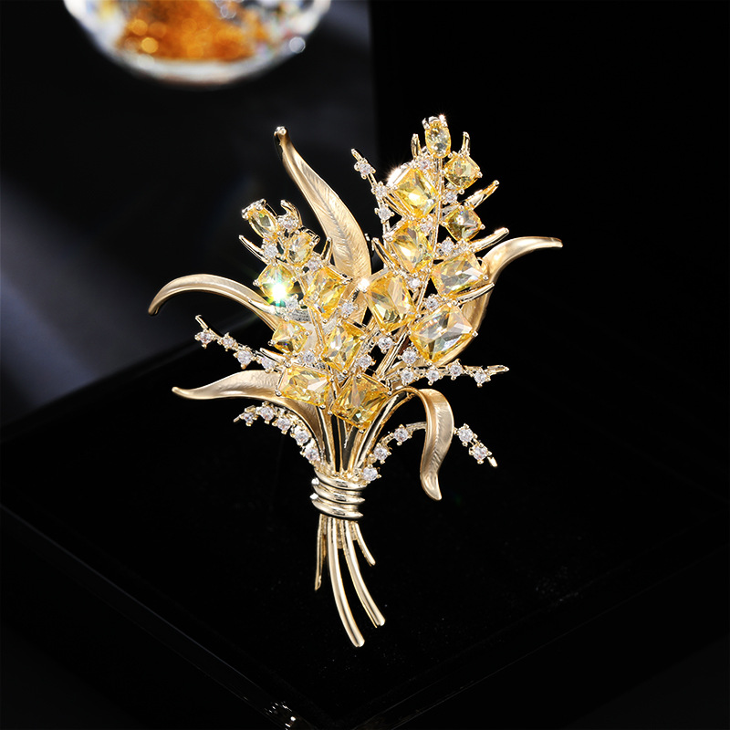 Fashion Zircon Wheat Ear Brooc - Men Accessories Bouquet 评论和价格