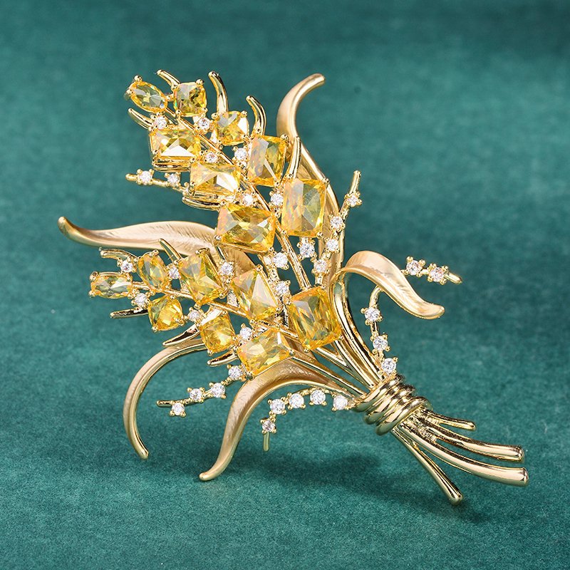 Fashion Zircon Wheat Ear Brooc - Men Accessories Bouquet 评论和价格